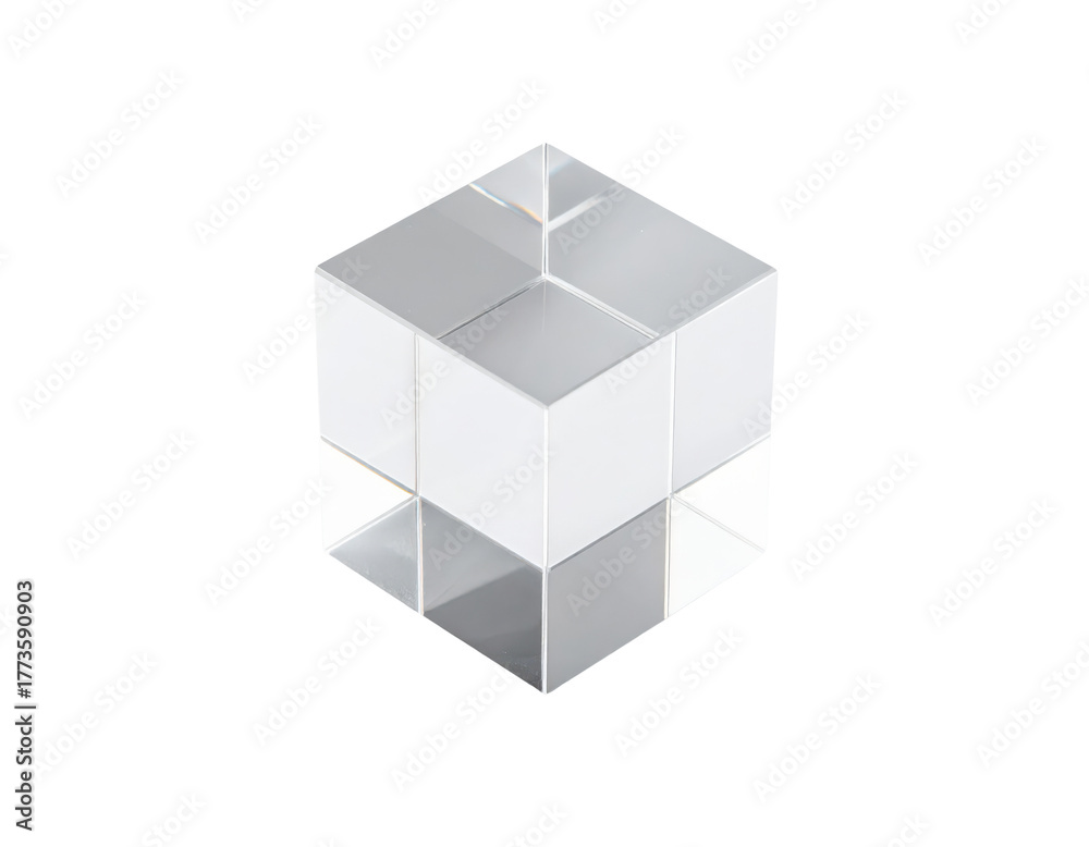 Fototapeta premium Transparent Glass Cube with Reflective Surfaces and Geometric Design.