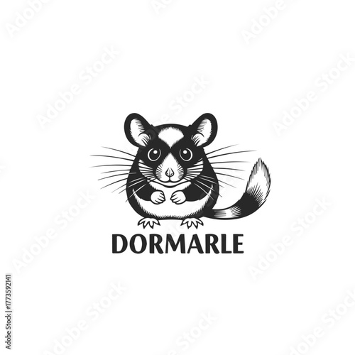 Cute black and white cartoon chinchilla with prominent whiskers large ears and friendly pose.