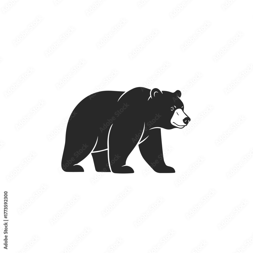 Fototapeta premium Majestic black bear silhouette walking side profile featuring subtle white line details on its powerful body and snout.