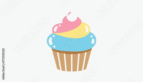 A charming cupcake icon adorned with colorful frosting and a glossy surface conveying delight and sweetness in a 3D representation.