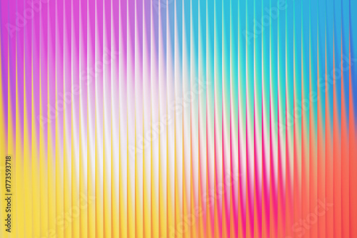 Illustration of vibrant abstract background with vertical ribbed texture and a rainbow gradient of pink, blue, and yellow