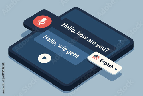 Digital language translation interface with voice and text features