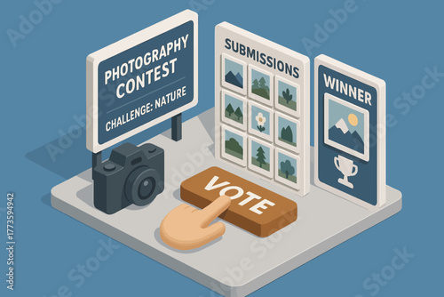 Photography contest display with submissions and voting feature