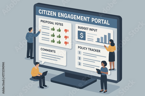 Interactive citizen engagement portal interface with diverse team collaboration