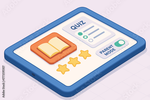 Educational tablet interface with quiz and parent mode features