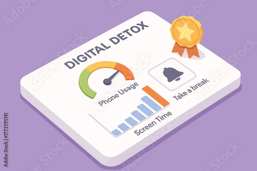 Digital detox concept with phone usage chart and take a break notification