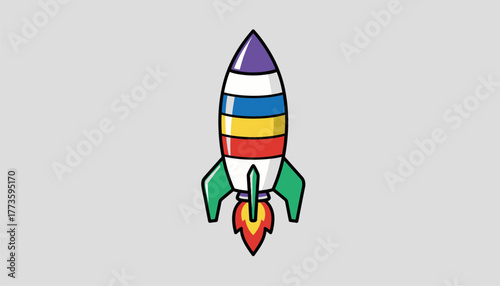 An imaginative rocket icon featuring a shiny exterior colorful accents and dynamic flames representing exploration and adventure in space.