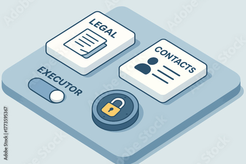 Executor interface with legal and contact options featuring security lock icon