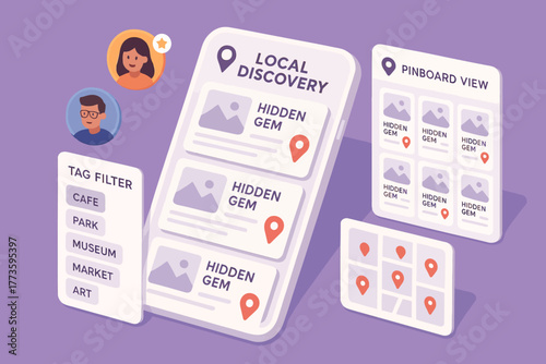 Mobile app interface for local discovery and hidden gem exploration