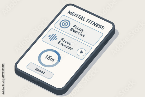 Isometric smartphone displaying mental fitness focus exercise app