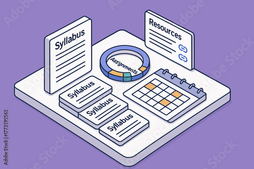 Organized study desk with syllabus, resources, assignments, and calendar