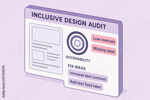 Inclusive design audit panel with accessibility recommendations and fix ideas
