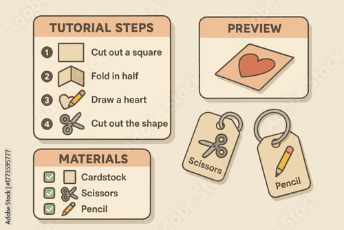 Heart craft tutorial: step-by-step guide with cardstock, scissors, and pencil