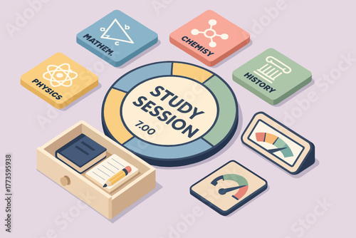 Study session concept with subjects and educational icons