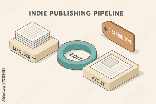 Indie publishing pipeline - manuscript to distribution workflow diagram
