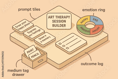 Interactive art therapy session builder with emotion and prompt tools