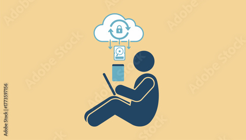A user accessing files from a personal device with a cloud symbol hovering above depicting seamless data synchronization.
