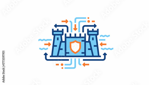 A virtual fortress made of data streams representing the concept of securing personal information in a digital world.