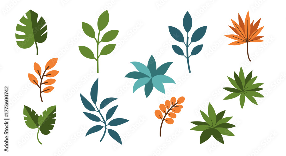 Obraz premium Modern botanical leaf collection on white background
