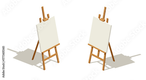 Art studio companions: dual easels casting shadows in minimal style