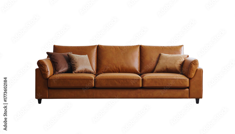 Fototapeta premium Brown leather sofa isolated on white background for a comfortable contemporary interior design