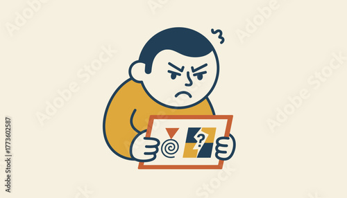 A character with a puzzled expression squinting at a meme that requires immense thought to grasp its humor.