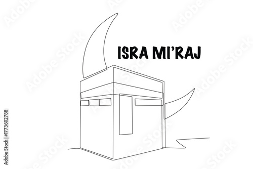 Isra mi'raj concept one-line drawing