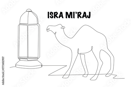 Isra mi'raj concept one-line drawing