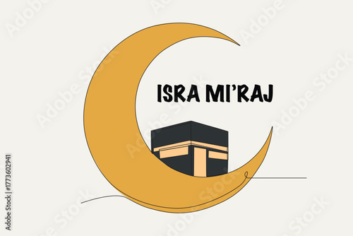 Colored Isra mi'raj concept one-line drawing