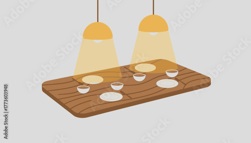 A sleek dining table set with minimal tableware highlighting natural wood grain and soft lighting for a cozy atmosphere.