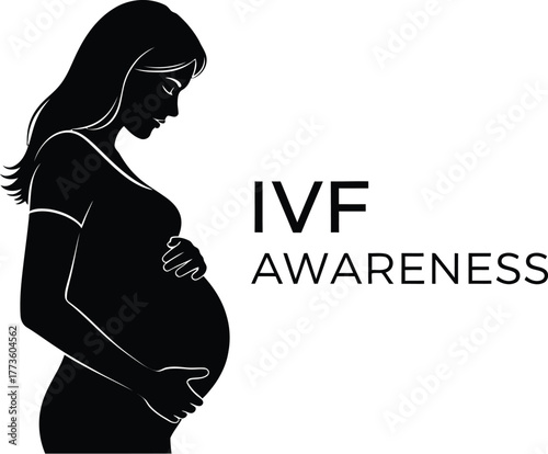 Silhouette of pregnant woman holding her belly isolated on white background