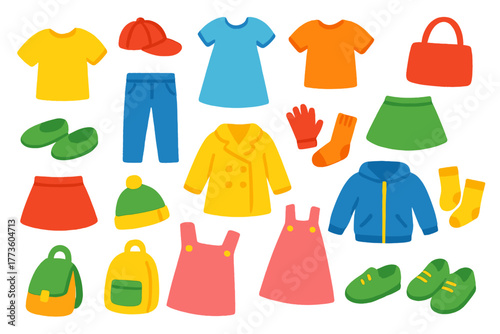 Fashion silhouette icon set. featuring shirt, dress, cap, coat, gloves, skirt, shoes, and bag symbols