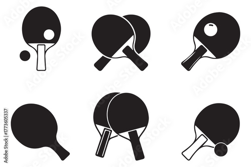 Table Tennis Racket Icon Set – Ping Pong Paddle Silhouette Collection