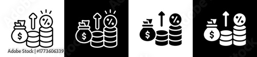 Interest Rate Icon Set In Black And White Filled Style Collection