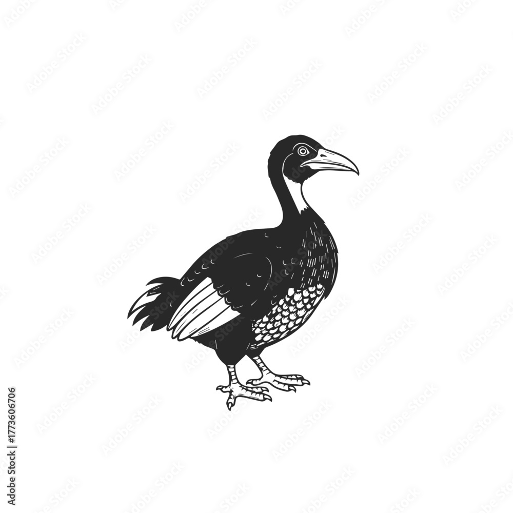 Obraz premium Stylized Black and White Cormorant Bird Illustration.