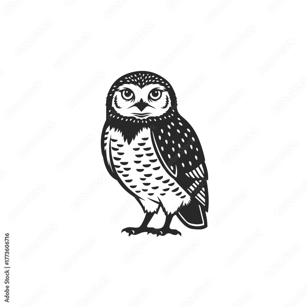 Naklejka premium Stylized Black and White Owl Vector Illustration.