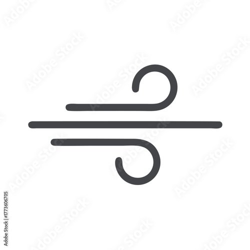 Simple Dark Gray Wind Icon Depicting Air Movement and Direction.
