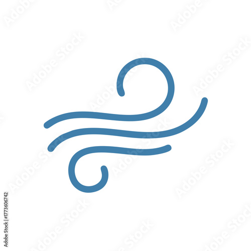 Simple Blue Wind Icon Depicting Movement and Air Flow Symbol.