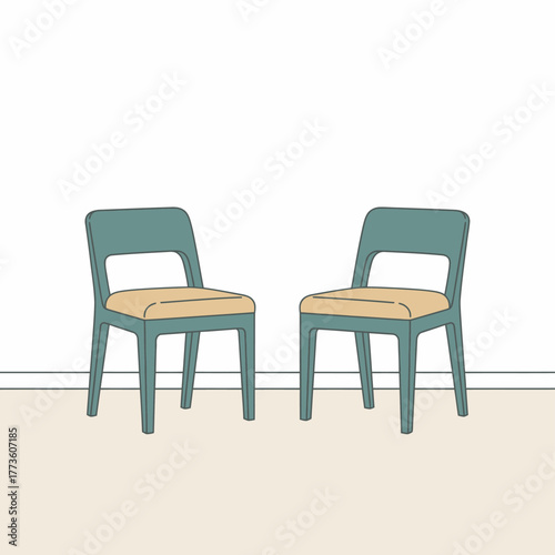A pair of elegant chairs in an empty room showcasing their simple design against a light backdrop that enhances their form.