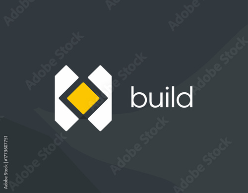 A modern logo depicting a construction theme with structured elements, representing resilience and creativity in architecture, appealing to builders and developers alike.