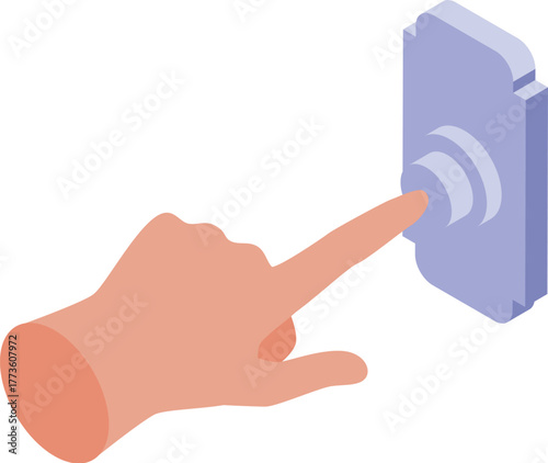 Hand pushing doorbell button, ringing bell