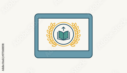 A digital badge or certificate of completion displayed on a computer screen symbolizing achievement in an online course or program.