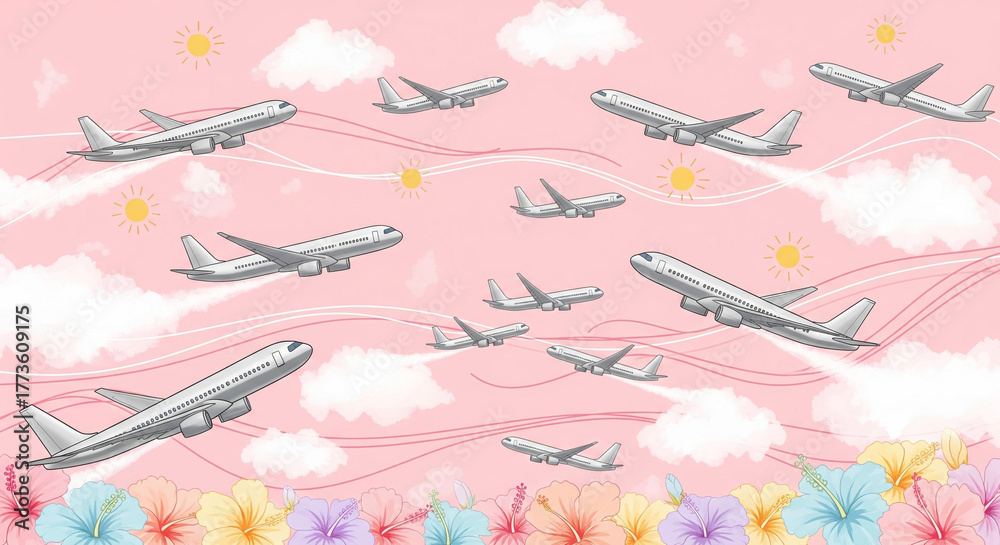 seamless pattern with airplane and clouds