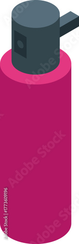 Pink spray can with black cap in isometric projection, creating a modern and stylized visual