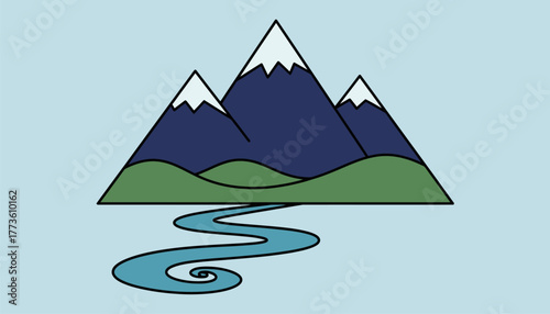 A majestic mountain landscape with rolling hills and a winding river the scene captured in sweeping strokes and shading techniques.