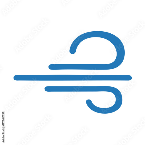 A simple blue wind icon with three stylized horizontal lines representing a gust of air or breeze.