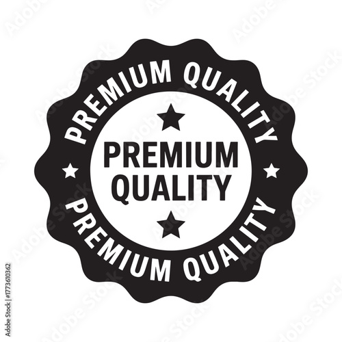 Black and white premium quality seal with stars and text