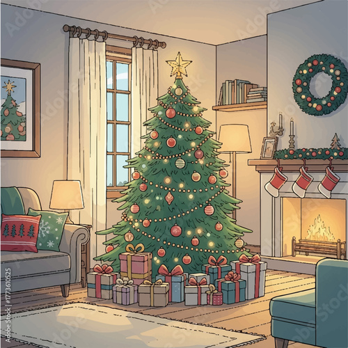 christmas tree in cozy room