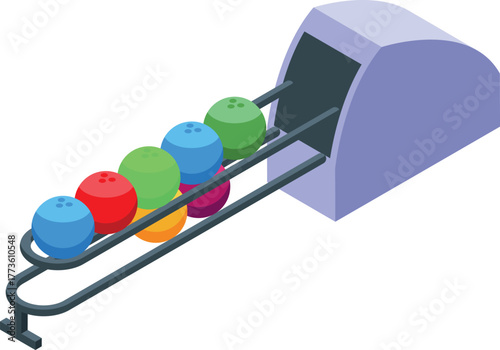 Bowling ball return system efficiently transporting colorful bowling balls back to players, enhancing the bowling experience