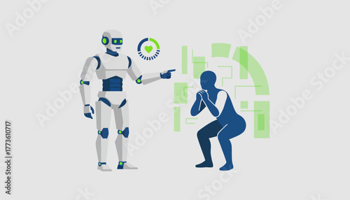 A fitness robot coaching a person through an exercise routine highlighting AIs role in health and wellness.